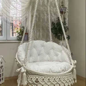Macrame white <b>swing</b>, <b>swing</b> chair,Handmade <b>swing</b>,housewarming gift,macrame decorasion,macrame chair,Macrame <b>hammock</b> chair - Product Image 1