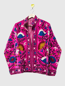 Veste en coton brodée rose à manches longues, col mandarin, motif floral, grande taille, vêtements de printemps pour femmes - Product Image 1