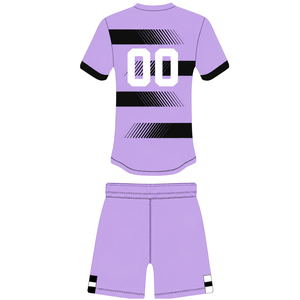Lavender <b>Black</b> <b>Rugby</b> Jersey <b>Shorts</b> Set <b>Short</b> Sleeve Crew Neck Striped Team Uniform Custom Breathable Training Performance - Product Image 2