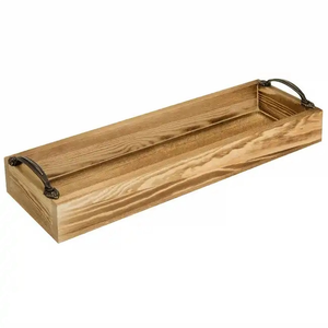 Plateau de service rectangulaire extra large en bois rustique avec poignée en métal, plateau de service alimentaire en bois véritable indien, dernières nouveautés, plateaux décoratifs - Product Image 4