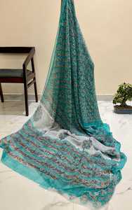 Sari de Chifón Doble Diamante Premium con Estampado de Bloques y Blusa a Juego, Sari de Chifón Doble Diamante Suave y Ligero - Product Image 3