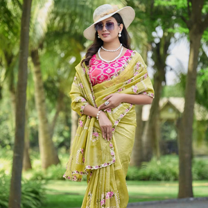 Sari indien léger pour femme, broderie riche, prêt-à-porter, pour mariage, fête, festival, style bohème - Product Image 1