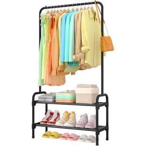 Appendiabiti a 2 livelli con ferma-scivolo, da appendere alla porta, per ingresso, camera da letto, lavanderia, organizer per scarpe, comodo porta abiti - Product Image 1