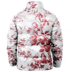 Floral Printed Quilted <b>Jacket</b> Women's Winter Stand Collar Full Sleeve Zipper Closure Polyester Wadding Regular Length - Product Image 2