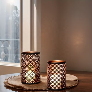 Contemporary Black Metal <b>Moroccan</b> <b>Lantern</b> Set with Intricate Cutwork Warm Candle Glow Decorative Home Table Centerpiece - Product Image 4