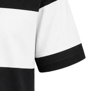 <b>Black</b> <b>White</b> Contrast <b>Stripe</b> Polo <b>Shirt</b> Short Sleeve Color Block Collared Button Front Golf Uniform Top with Crest Patch for Men - Product Image 2