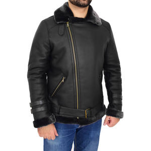 Chaqueta de Aviador de Piel de Oveja de Alta Calidad, Negra, Resistente al Viento, Gruesa, Ecológica, la Más Vendida para Hombre - Product Image 4