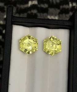 Natural Lemon Quartz Pair Hexagon Cut <b>Matching</b> Loose Gemstones For Jewelry Making Loupe Clean - Product Image 1