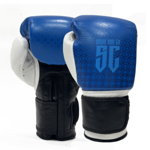 ถุงมือฝึกซ้อม MMA คิกบ็อกซิ่ง ซานด้า หนังสีดำ-น้ำเงินคู่ ยี่ห้อ SAQIB&CO กันน้ำ พร้อมสายรัดแบบตีนตุ๊กแก - Product Image 1