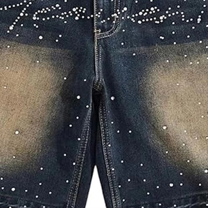 Men's Denim <b>Shorts</b> Mid Waist Vintage Distressed Rivet Decorated Breathable Casual Summer Wear 100% Cotton <b>Woven</b> Dark Blue - Product Image 3