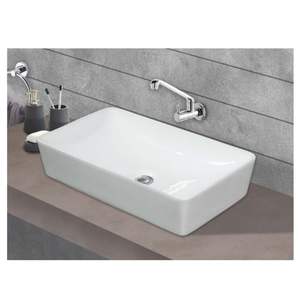 Floating wall hung ceramic sink glossy white rectangular 515x305x120mm bathroom basin semi pedestal - Product Image 3