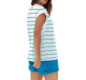 Conjunto Ligero para Mujer, Top de Manga Corta y Pantalones Cortos a Juego, Ropa de Verano para Estar en Casa, 100% Algodón Ecológico, Impermeable - Product Image 3