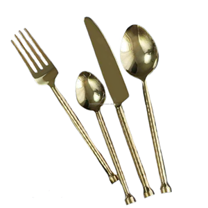 Cubiertos hechos a mano de alta calidad Juego de cubiertos de acero inoxidable dorado con mango martillado (Juego de 4) - Product Image 1