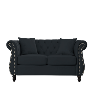 Divano Chesterfield a 2 Posti in Velluto Nero da 149 cm con Braccioli Arrotolati e Borchie Decorative per Soggiorno - Product Image 6