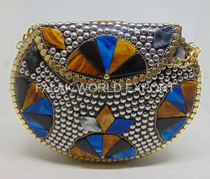 Handmade Designer Exclusive Multi-Color Ladies Metal <b>Mosaic</b> Clutches Evening Bags for Party and Wedding Purse Pattern By FWE - Product Image 6