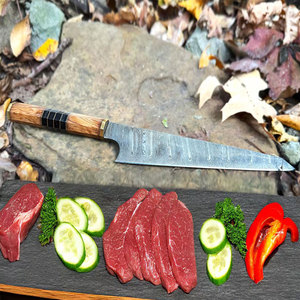 Couteau de chef artisanal en acier Damas avec manche en bois naturel pour cuisine professionnelle, couteau professionnel en acier Damas - Product Image 4