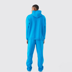 Men Blue Hooded <b>Tracksuit</b> <b>Set</b> Cotton Streetwear Casual Eco-Friendly Full Length <b>Pink</b> Logo Print Front Elastic Waist Side Pockets - Product Image 2
