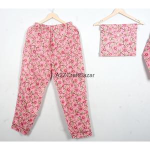 Conjunto de pijama 100% algodón, ropa de dormir estampada, conjunto de pijama de dos piezas con cintura elástica, pantalones y top de manga larga para el verano. - Product Image 4