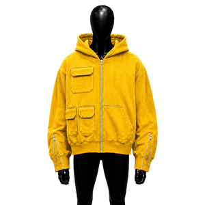 เสื้อฮู้ดดี้พรีเมียมสีทองทรงโอเวอร์ไซส์ ซิปหน้า สวมใส่สบาย สไตล์ลำลอง แฟชั่นสตรีท  กระเป๋าหลายช่อง เสื้อผ้าลำลองแนวสตรีท - Product Image 1