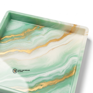 Square Green Marble Resin Serving Tray with Gold Vein Design Decorative Epoxy Serving Tray for Tea Coffee <b>Snacks</b> Home Decor - Product Image 2
