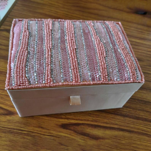 Designer <b>Heart</b> Beaded Jewelry Organizer Red Gold Embroidered MDF Gift Box for Boutique and Wholesale Buyers - Product Image 3