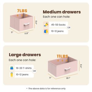 Commode à 5 tiroirs en tissu pour chambre à coucher, organisateur de placard en MDF, meuble de rangement rose, meuble TV - Product Image 3