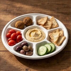 Round Sugarcane Bagasse <b>Pulp</b> Divided Plate with 9 Compartments Biodegradable & Microwave-Safe for Takeaway Casual Use - Product Image 4