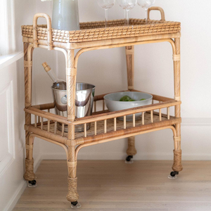 Drinks service trolley wholesale cost rattan cane drink cart trolleys wine carts with handles - Product Image 1