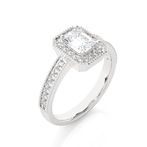 Bague Halo en Diamant de Laboratoire Certifié IGI 0,18 ct Taille Émeraude, Or Jaune Massif 14K 18K, Alliance de Mariage Unisexe Personnalisée - Product Image 4