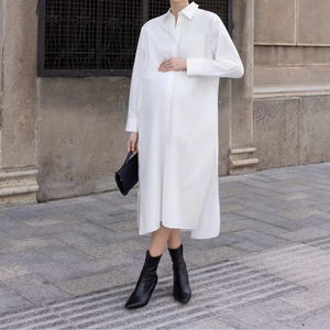 Women's Oversized Loose Fit Pregnancy Maternity Maxi Dress Casual Outwear Breathable Lightweight Woven 100% Cotton Eco-Friendly - Product Image 1