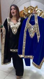 Traje de Fiesta Moderno para Mujer TOP PLAZZO, con Dupatta de Terciopelo y Bordado con Espejos Reales - Product Image 4