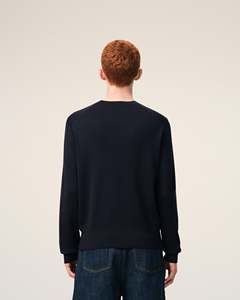 Men's Navy Crew Neck <b>Sweater</b> Embroidered Heart Logo Regular Fit Knitted Cotton <b>Pullover</b> Casual Autumn Wear - Product Image 2