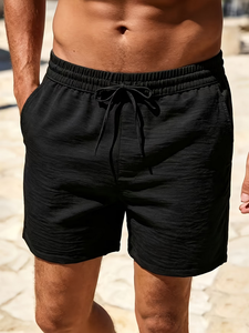 Shorts décontractés d'été pour hommes en coton 100% lin français avec cordon de serrage – Vente en gros, légers, respirants, pour la gym et la plage - Product Image 6