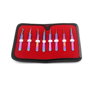 Juego de 8 Pinzas para Pestañas de Acero Inoxidable Duradero con Punta Suave y Estuche con Cierre para Uso Preciso en Cejas - Product Image 1