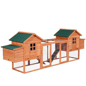Pollaio in Legno a Doppia Gabbia Tipo H da 124 Pollici con Rampe Esterne e Cassette Nido - Prodotto Naturale per Animali - Product Image 1