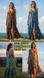 Nuevo Vestido Saree de Seda Vintage con Encaje, Ecológico, Moderno, para Fiesta, sin Mangas, Largo hasta el Suelo, con Cremalleras y Botones, Lavable para Mujer - Product Image 2