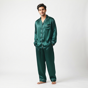 Ensemble de pyjama en soie 100% pour homme, streetwear d'hiver, vêtements de nuit en satin de qualité supérieure, coupe ample, vêtements de détente - Product Image 1