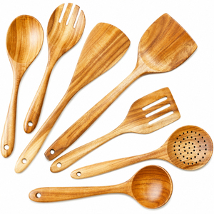 Juego de Utensilios de Cocina de Madera de Primera Calidad, 6 Piezas, Cucharas y Espátulas de Madera Natural Ecológicas para Utensilios de Cocina Antiadherentes, Resistentes al Calor - Product Image 5