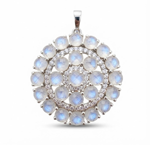 จี้รูปดอกไม้มูนสโตนแท้ 100% สำหรับผู้หญิงจาก Rhaya Jewels ชุบโรเดียม เงินสเตอร์ลิง ดีไซน์เรียบง่าย แรงบันดาลใจจากธรรมชาติ - Product Image 1