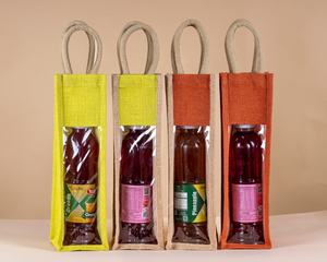 Durable Jute <b>Wine</b> Bag for Single Bottle Packaging with Transparent Window and Handle for Eco Friendly Gift Use - Product Image 4