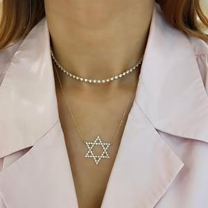 14K <b>Solid</b> Gold Diamond Star <b>Necklace</b> Pave Set 18 Inch Celestial Pendants Charm 10k 18k 1.1mm Cable Chain B2B Factory Price - Product Image 6
