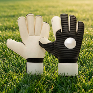 Custom Design Black and White German Latex Soccer Goalkeeper <b>Gloves</b> <b>With</b> 4mm German Latex strap Rubber Inject Negative Cut - Product Image 6