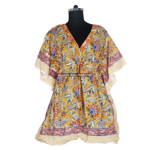 100% Cotton Women Sleepwear Hand Block Printed Kaftan <b>Dress</b> KFCS056 Light Weight Women Casual Occasion Wear Short Caftan <b>Dress</b> - Product Image 6