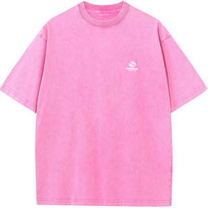 เสื้อยืดโอเวอร์ไซส์สีชมพูฟอกสี ผ้าสแปนเด็กซ์/คอตตอน ทรงหลวม สไตล์สตรีทแวร์ แขนสั้น ใส่สบาย ระบายอากาศได้ดี สีตามสั่ง - Product Image 1
