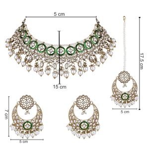 Ensemble de collier en alliage plaqué or avec incrustation verte et design vintage pour bijoux de mariage pour femmes - Product Image 2