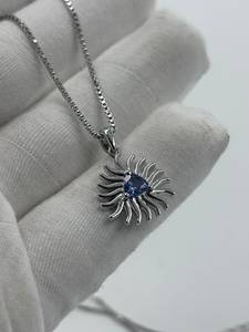 925 <b>Sterling</b> <b>Silver</b> Rhodium Plated Tanzanite Sunburst Box Chain Pendant <b>Necklace</b> for <b>Women</b> Luxury Celestial Statement Jewelry - Product Image 5