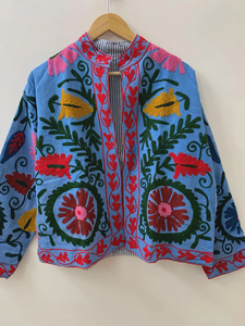 Abrigo Vintage de algodón Suzani, chaqueta bordada india, chaqueta bordada, chaqueta Bohemia acolchada de algodón - Product Image 4