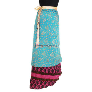 Jupe longue ethnique en soie à enrouler, bleu-noir, 2 couches, réversible, style sari magique, paréo de plage en soie, couvre-paréo de plage - Product Image 5