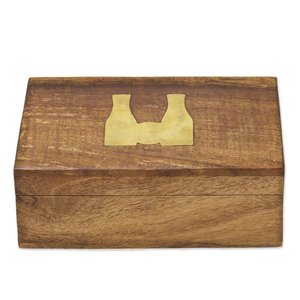 Ensemble de jeu de bouteilles en bois fait main avec incrustation en laiton, boîte rectangulaire, décoration rustique pour la maison, accessoire de table d'intérieur - Product Image 2