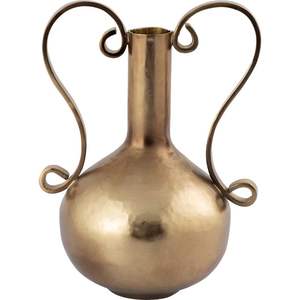 Vase en métal laqué antique de luxe |   Pot de fleurs décoratif en or avec doubles poignées en spirale, vase vintage pour table, pour la maison - Product Image 1